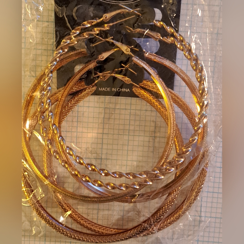 Charlotte New 3 Sets Large Gold Hoop Earrings Set